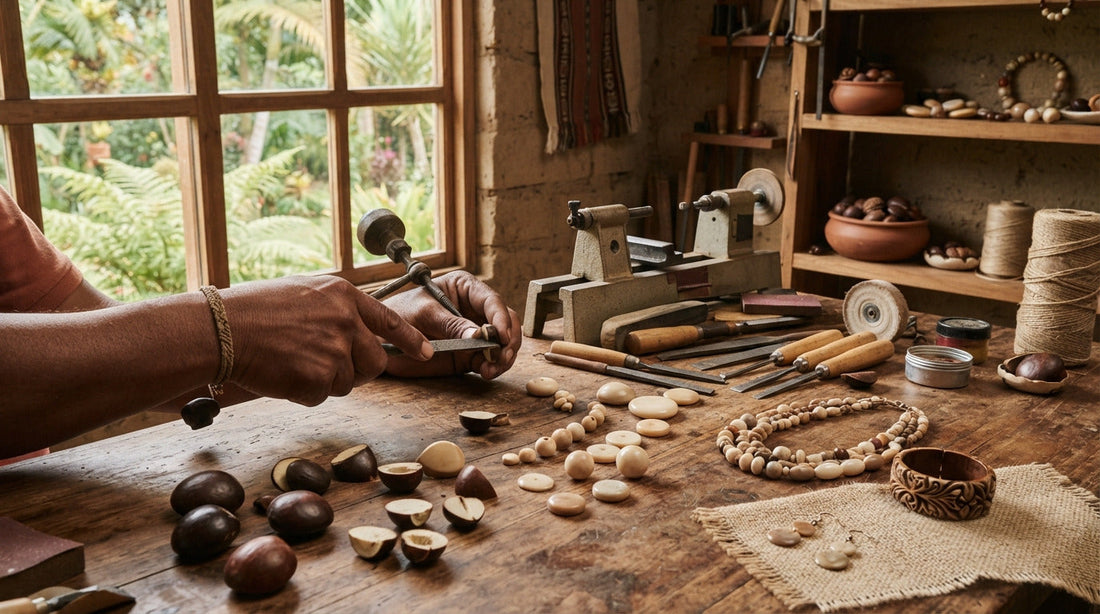 Artisan craftsmanship making tagua jewelry in Ecuador