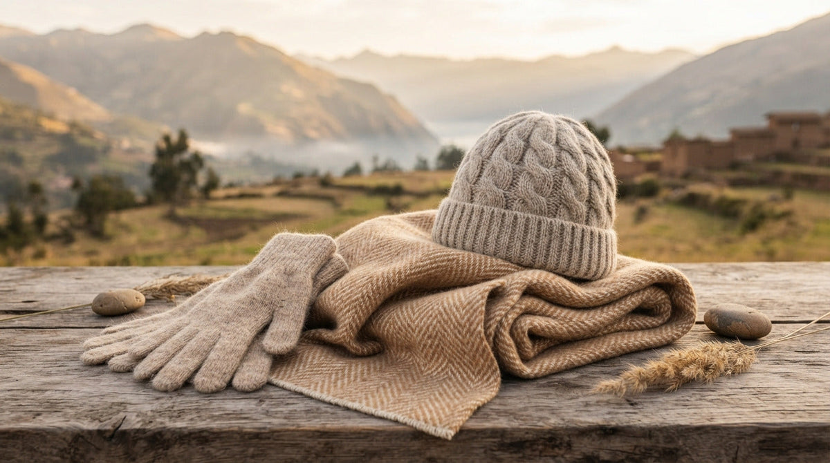 Warm Peruvian alpaca scarf and winter accessories